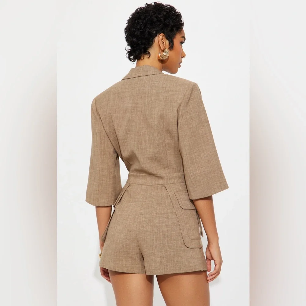 Fashion Nova Tan Belted Jumpsuit